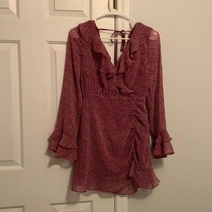 Lulus Zoelle Burgundy Floral Print Ruffled Long Sleeve Mini Dress